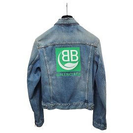 Balenciaga Chaqueta de mezclilla lavada en azul verde medio
