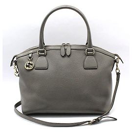 Gucci Borsa a tracolla con doppio cupola intrecciata in pelle grigia e toni dorati