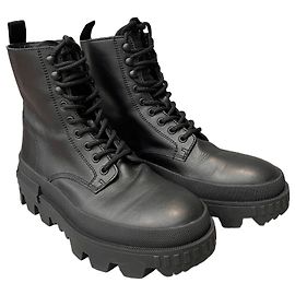 Moncler Lace-Up Leather Boots Black