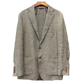 Loro Piana Giacca blazer in lino a quadri grigio
