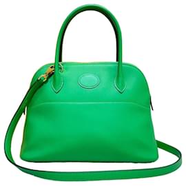 Bolide Tote Bag Swift Bamboo mit Goldbeschlag und Gravur - Hermès