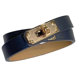 Bracelet Mini Kelly Double Tour Or Rose avec marquage Black - Hermès