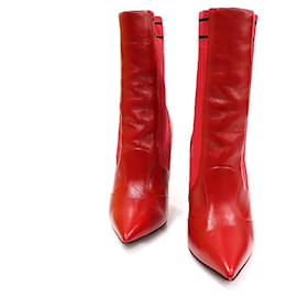 Rote Knöchelstiefel aus Strick mit Buchstaben-Logo aus Kalbsleder und hohen Absätzen für Damen - Fendi