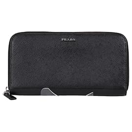 Cartera larga Saffiano negra con cremallera - Prada