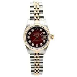 Rolex Datejust Damenuhr Kombination Burgund mit Aftersetting Diamanten