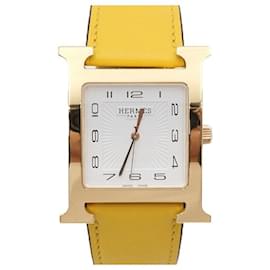 OUR Hour Gold Plated Calfskin Leather Band Quartz Large Unisex Watch - Hermès