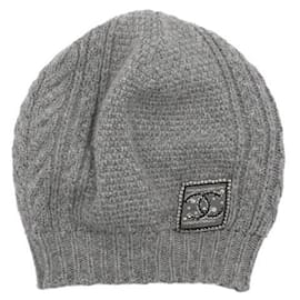 Berretto in cashmere grigio CC Crystal da donna - Chanel