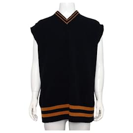 Maison Martin Margiela Navy Wool Oversized V-Neck Men's Vest