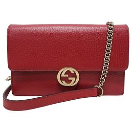 Gucci Mini bolsa crossbody WOC de couro vermelho com corrente entrelaçada