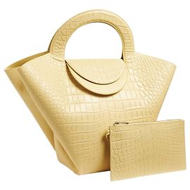 Bottega Veneta Sac cabas Doll Medium en cuir embossé reconditionné Vanilla