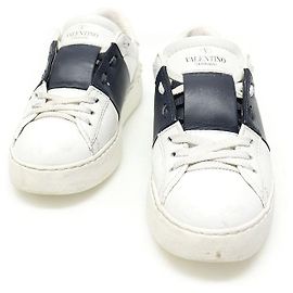 Valentino Weiße Marine Navy Damen-Sneaker aus Kalbsleder mit verdeckter Schnürung