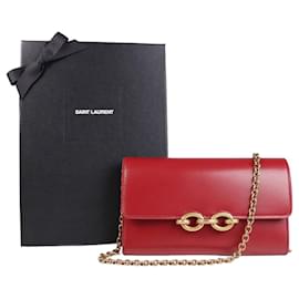LE MAILLON Glänzende Lederkettenbörse Rot - Saint Laurent