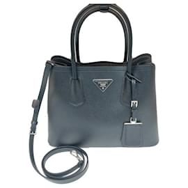 CUIR Saffiano Black Double Tote Tasche mit Schulterriemen - Prada