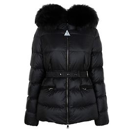 Moncler BOED Steppjacke mit Kapuze und Shearling-Besatz Schwarz
