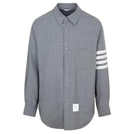 Giacca-camicia in lana a trama piatta con strisce Four-Bar e bottoni a pressione - Thom Browne
