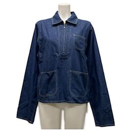 Denim-Hemd mit Viertelreißverschluss, Waschung Dark Ocean Wash - Céline