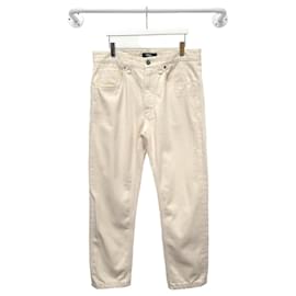 Pantaloni in denim con patch logo bianco crema - Fendi