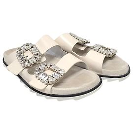 Roger Vivier Sandali Slide Bianchi Viv' Strass Buckle Slide Sandals Slippers