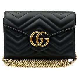 Gucci Mini borsa a tracolla con catena Black Matelassé GG Marmont