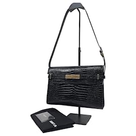 Borsa a tracolla Manhattan in pelle lucida con stampa coccodrillo - Saint Laurent