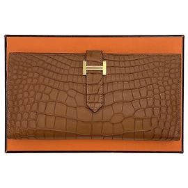 Hermès Cartera Beaune Croco Mate Croco Oro