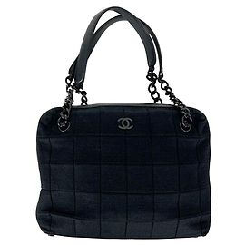 Chanel Grande borsa a tracolla in cotone nero con catena