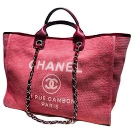 Chanel Große Shopper-Tasche aus Baumwollkanvas und Kalbsleder in Rosa