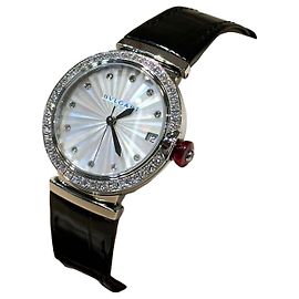 Bulgari Relógio Lucea Diamond em aço com pulseira de couro automático
