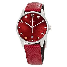 Gucci Lederuhr für Damen mit Perlzifferblatt Rot