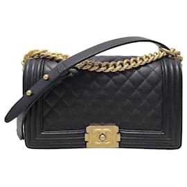 Bolso Boy en Caviar Negro y Oro Vintage, Serie Medium - Chanel