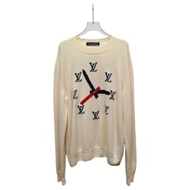 Louis Vuitton Strickpullover mit Intarsia-Uhr-Motiv, Farbe Elfenbein