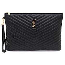 Clutch porta documenti in matelassé monogramma nero - Saint Laurent