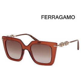 Salvatore Ferragamo Lunettes de soleil de luxe oversize en acétate effet corne, mode plaqué or