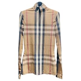 Burberry Check Jersey Rollkragen-Langarm-T-Shirt