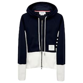 Damen Kapuzenjacke mit Reißverschluss und diagonalen Kontraststreifen - Thom Browne
