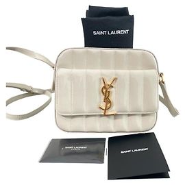 Saint Laurent Mini borsa a tracolla Vicky Toy Camera in pelle lucida avorio
