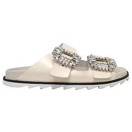 Roger Vivier Sandali Slidy Viv Strass Buckle bianchi