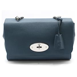 Mulberry Borsa a tracolla a spalla Lily in pelle blu, taglia Medium, argento