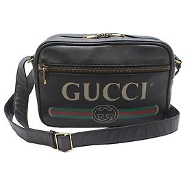 Gucci Borsa a tracolla messenger in pelle nera con stampa logo
