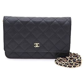 Chanel Caviar WOC Schultertasche und Crossbody mit Goldkette