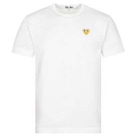 Comme Des Garcons Weißes T-Shirt mit goldenem Herz-Patch