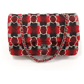 Chanel Borsa a tracolla Classic Medium Flap in tweed rosso con catena argentata