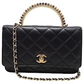 Chanel Mini borsa a tracolla con catena in pelle di agnello con manico superiore nero