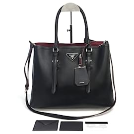 Große doppelte Tote-Tasche aus weichem schwarzem Kalbsleder - Prada