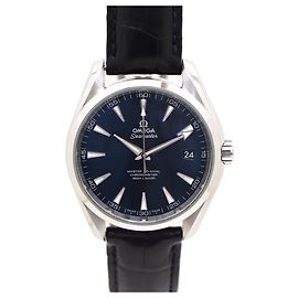 Omega Orologio automatico da uomo Seamaster Aqua Terra con quadrante blu e cinturino in pelle