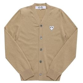 Cardigan Play White Heart Patch Wool Herren Cardigan - Comme Des Garcons
