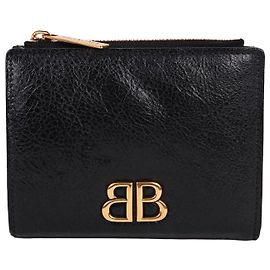 Balenciaga Schwarzes BB Monako Portemonnaie mit Goldbeschlägen