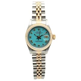 Rolex Datejust Damen Kombi-Uhr mit Tiffany-Zifferblatt und goldenen römischen Indizes