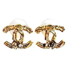 Pendientes CC Logo Coco Metálicos con Cristales Oro - Chanel