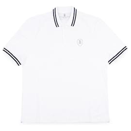 Kurzärmeliges Herren-Polo mit gestreiftem Kragen und gesticktem Logo (White) - Brunello Cucinelli